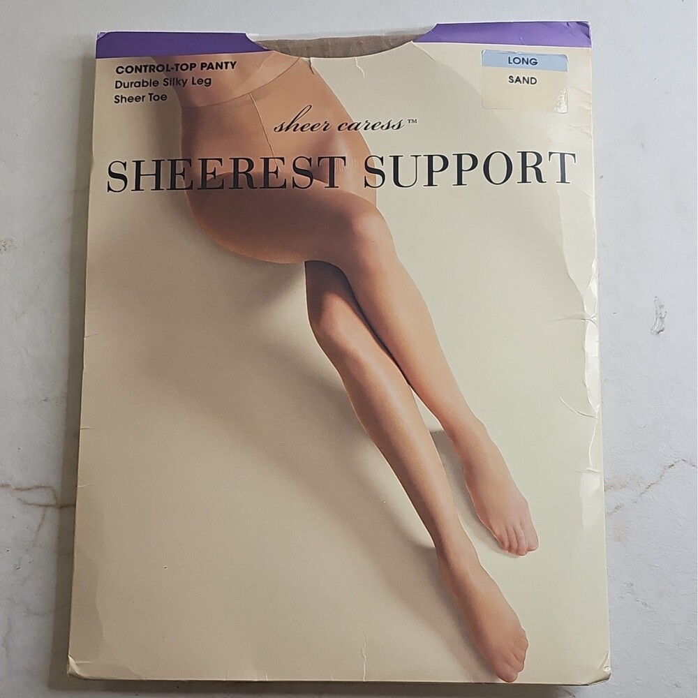 Sheer Caress Sheerest Support Control Top Sheer Toe Pantyhose Sand Long